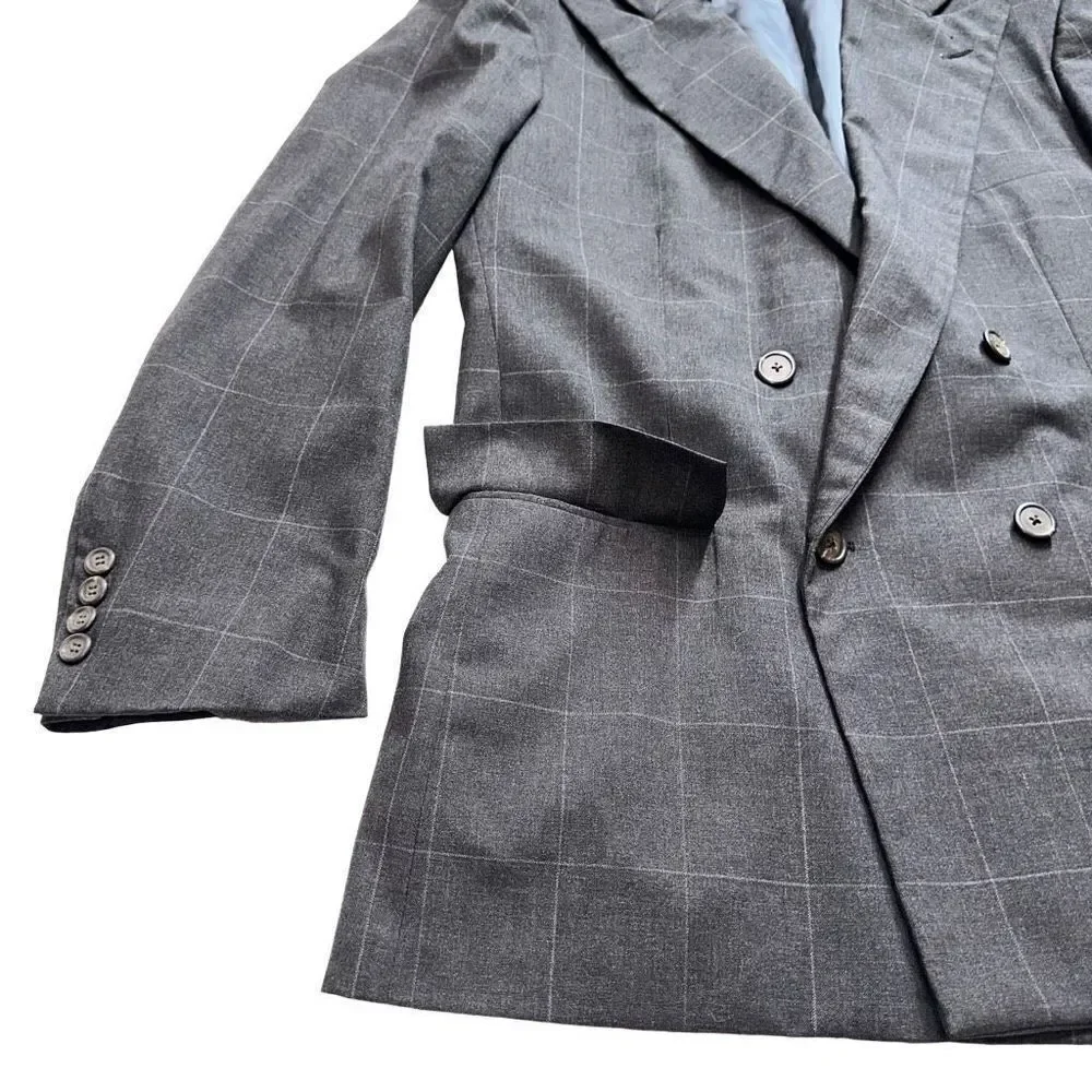 Polo Ralph Lauren Mens Gray Check‎ Plaid Double Breasted Blazer Jacket FLAWED